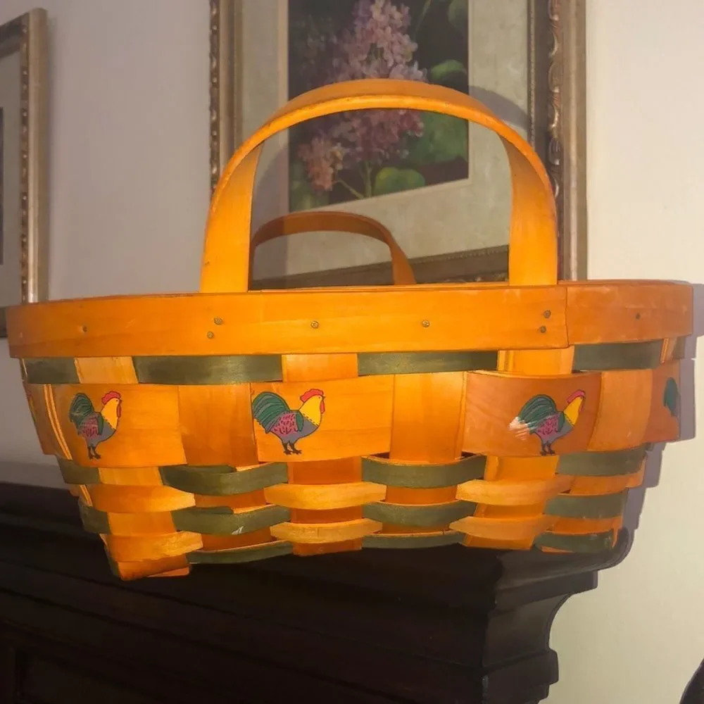 Country Woven Collection NY Rooster Art Apple Fruit Egg Basket